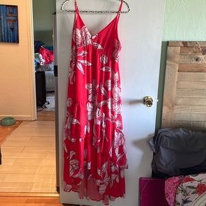 Red flower print maxi dress